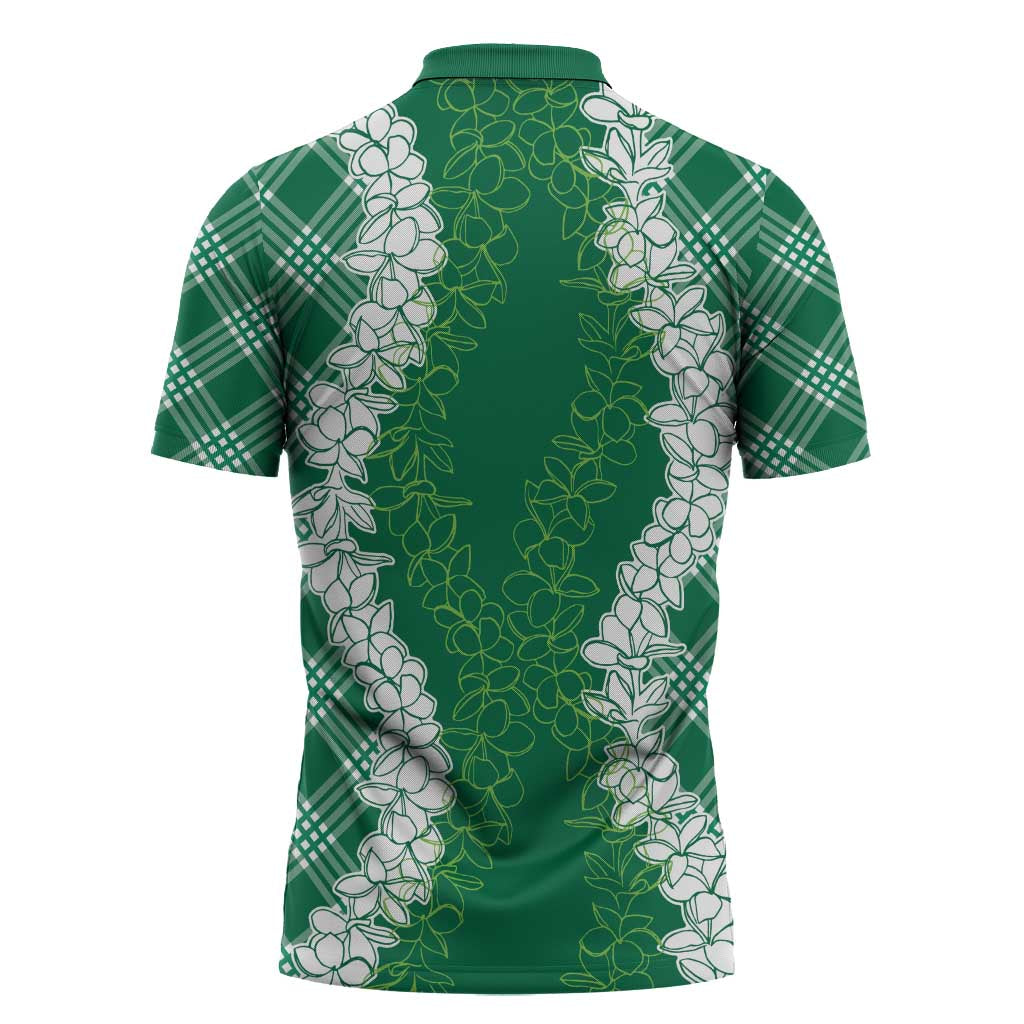 Hawaii Aloha Plumeria Lei Green Palaka Zipper Polo Shirt LT7 - Polynesian Pride
