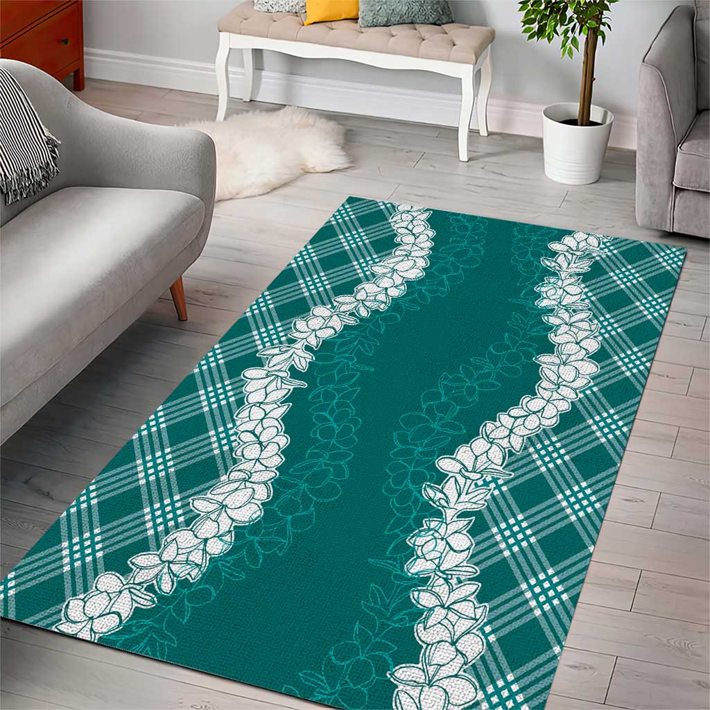Hawaii Aloha Plumeria Lei Teal Palaka Area Rug - Polynesian Pride