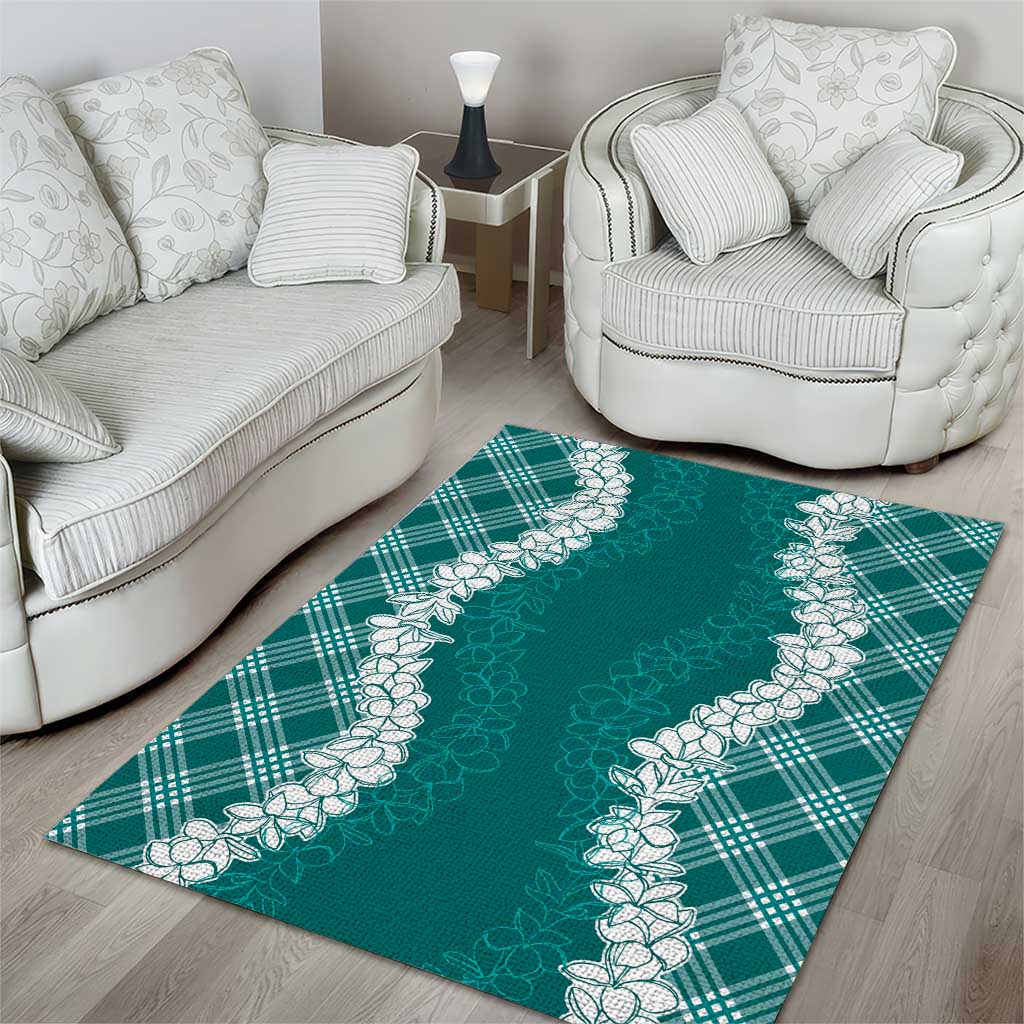 Hawaii Aloha Plumeria Lei Teal Palaka Area Rug - Polynesian Pride
