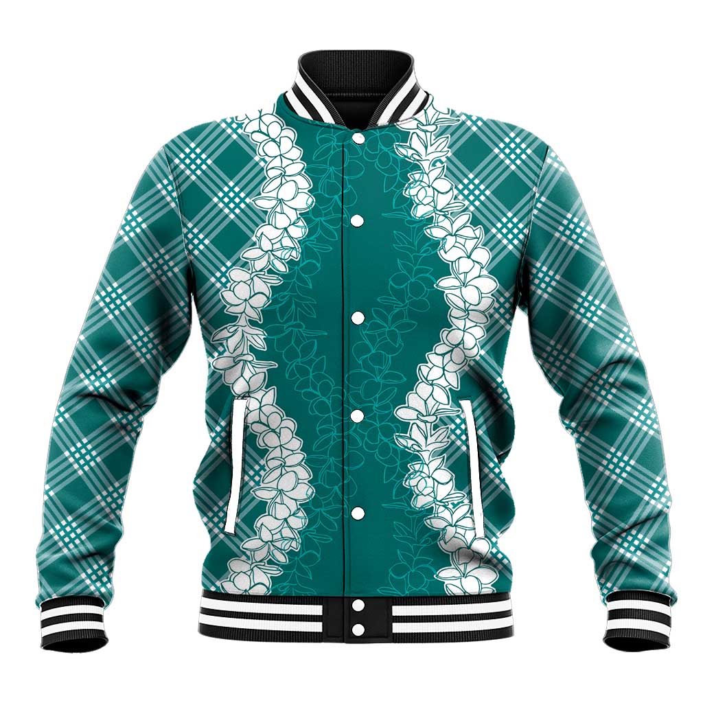 Hawaii Aloha Plumeria Lei Teal Palaka Baseball Jacket LT7 Unisex Teal - Polynesian Pride