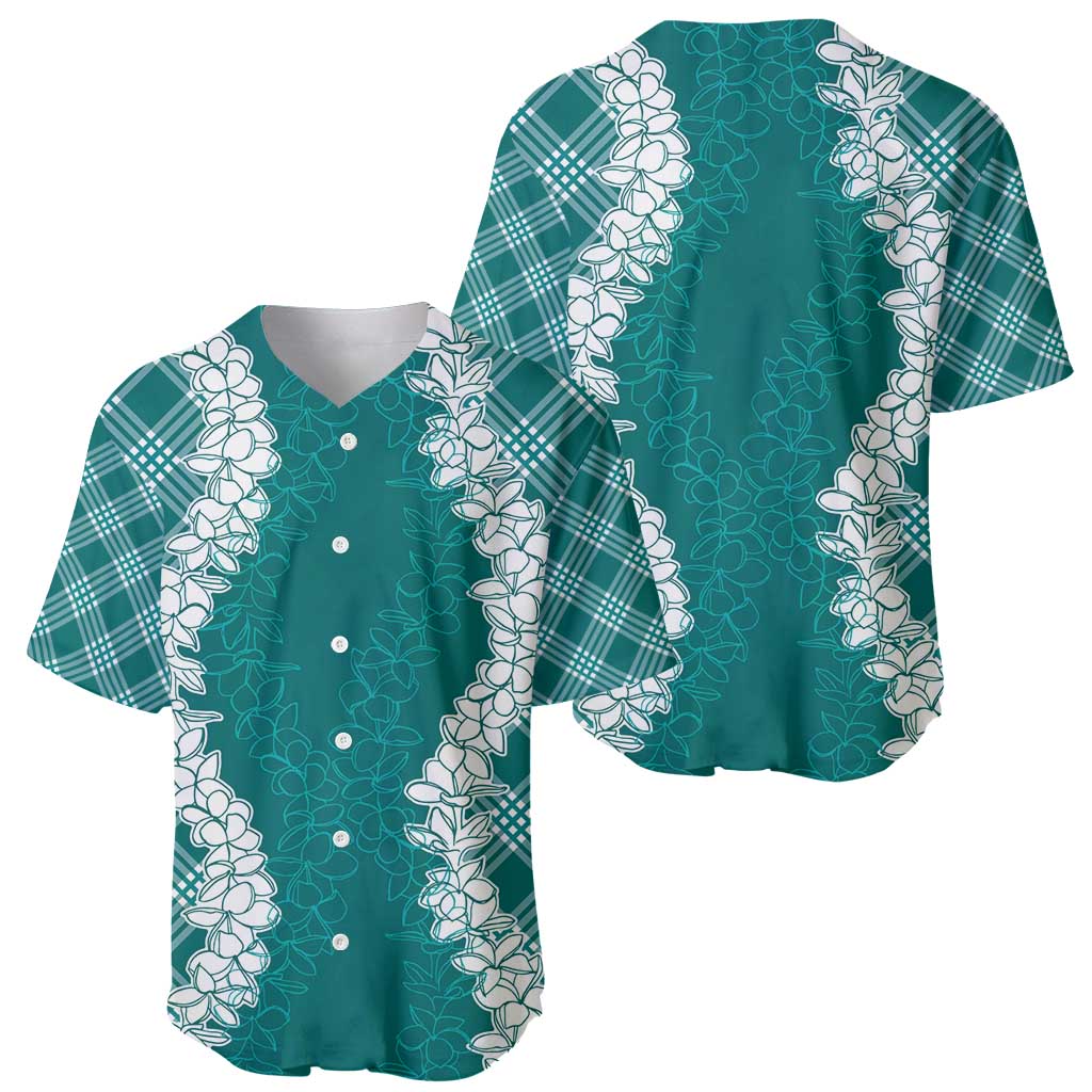 Hawaii Aloha Plumeria Lei Teal Palaka Baseball Jersey - Polynesian Pride