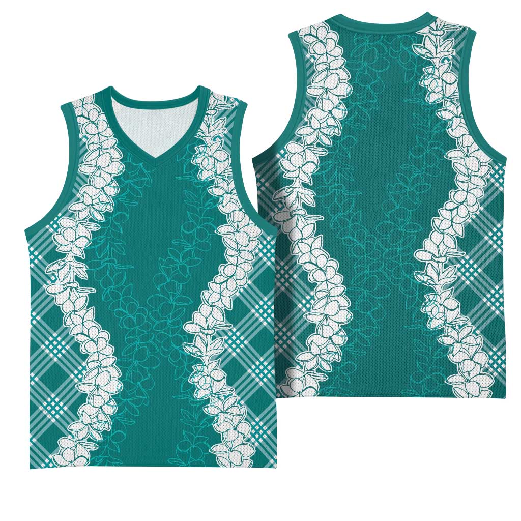 Hawaii Aloha Plumeria Lei Teal Palaka Basketball Jersey LT7 - Polynesian Pride