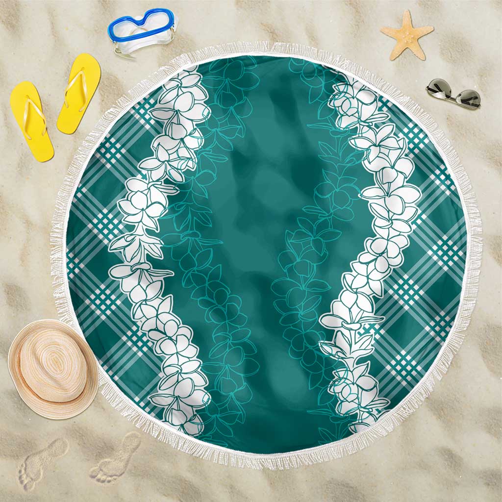 Hawaii Aloha Plumeria Lei Teal Palaka Beach Blanket LT7 One Size 150cm Teal - Polynesian Pride