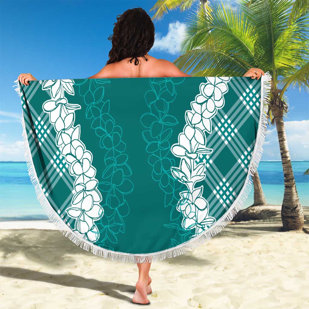 Hawaii Aloha Plumeria Lei Teal Palaka Beach Blanket LT7 - Polynesian Pride