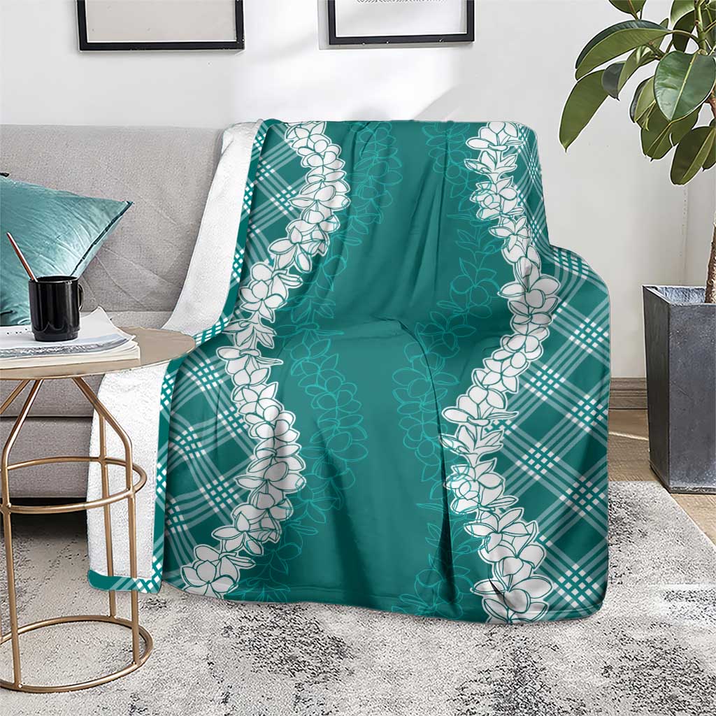 Hawaii Aloha Plumeria Lei Teal Palaka Blanket - Polynesian Pride