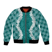 Hawaii Aloha Plumeria Lei Teal Palaka Bomber Jacket - Polynesian Pride