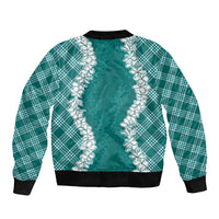 Hawaii Aloha Plumeria Lei Teal Palaka Bomber Jacket - Polynesian Pride