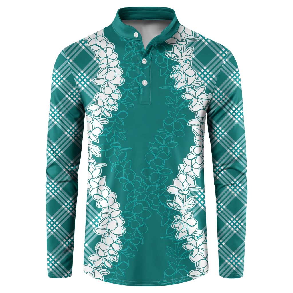 Hawaii Aloha Plumeria Lei Teal Palaka Button Sweatshirt LT7 Teal - Polynesian Pride