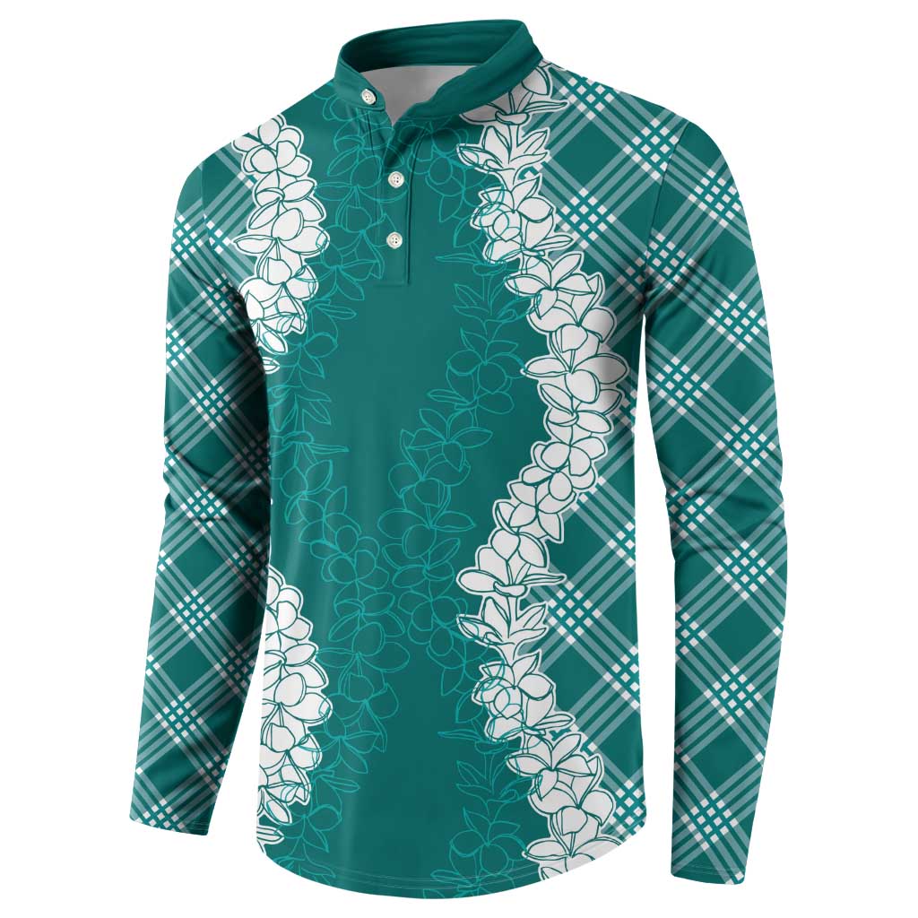 Hawaii Aloha Plumeria Lei Teal Palaka Button Sweatshirt LT7 - Polynesian Pride