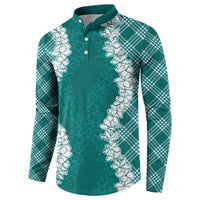 Hawaii Aloha Plumeria Lei Teal Palaka Button Sweatshirt LT7 - Polynesian Pride