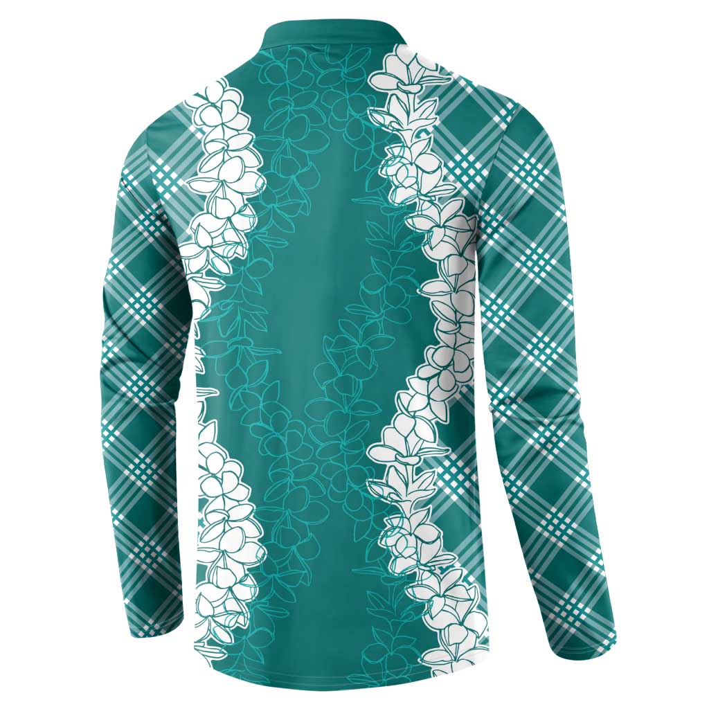 Hawaii Aloha Plumeria Lei Teal Palaka Button Sweatshirt LT7 - Polynesian Pride