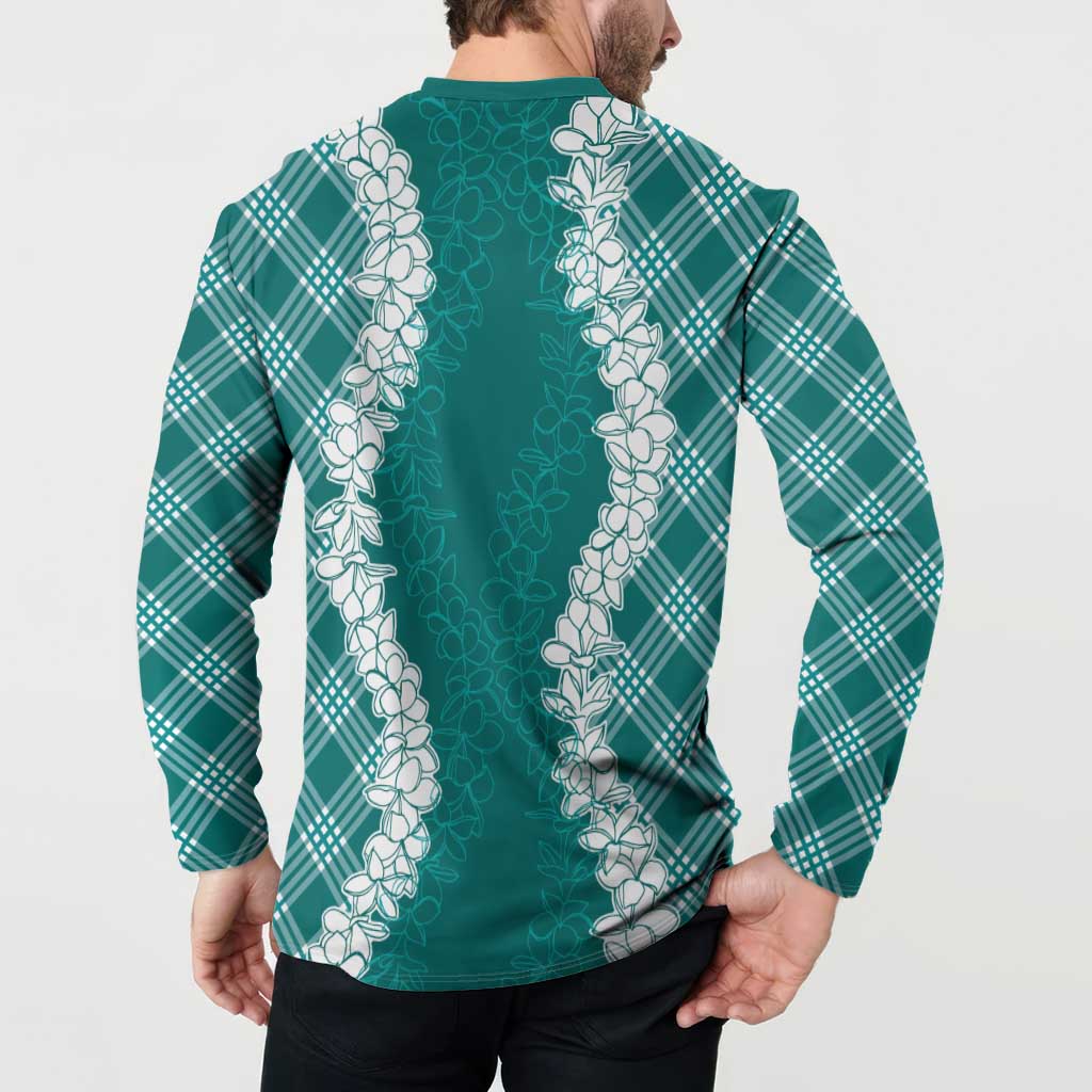 Hawaii Aloha Plumeria Lei Teal Palaka Button Sweatshirt LT7 - Polynesian Pride