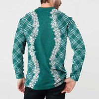 Hawaii Aloha Plumeria Lei Teal Palaka Button Sweatshirt LT7 - Polynesian Pride