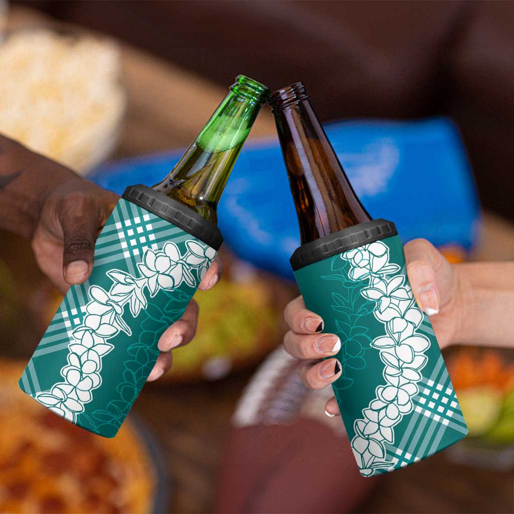 Hawaii Aloha Plumeria Lei Teal Palaka 4 in 1 Can Cooler Tumbler - Polynesian Pride
