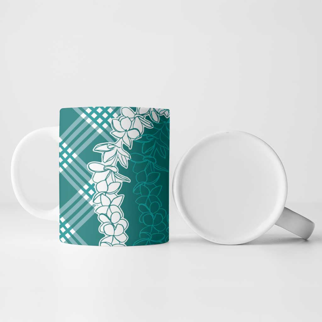Hawaii Aloha Plumeria Lei Teal Palaka Ceramic Mug - Polynesian Pride