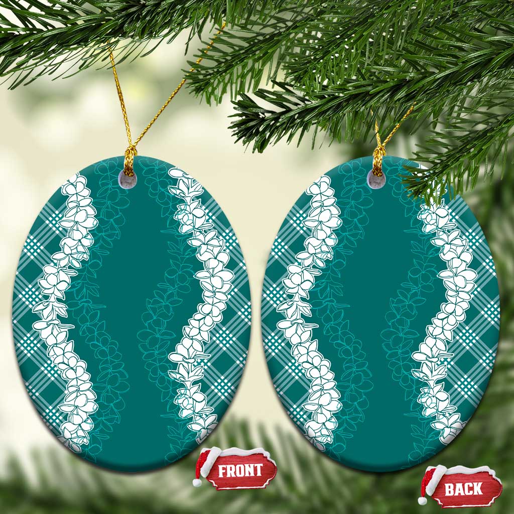 Hawaii Aloha Plumeria Lei Teal Palaka Ceramic Ornament - Polynesian Pride