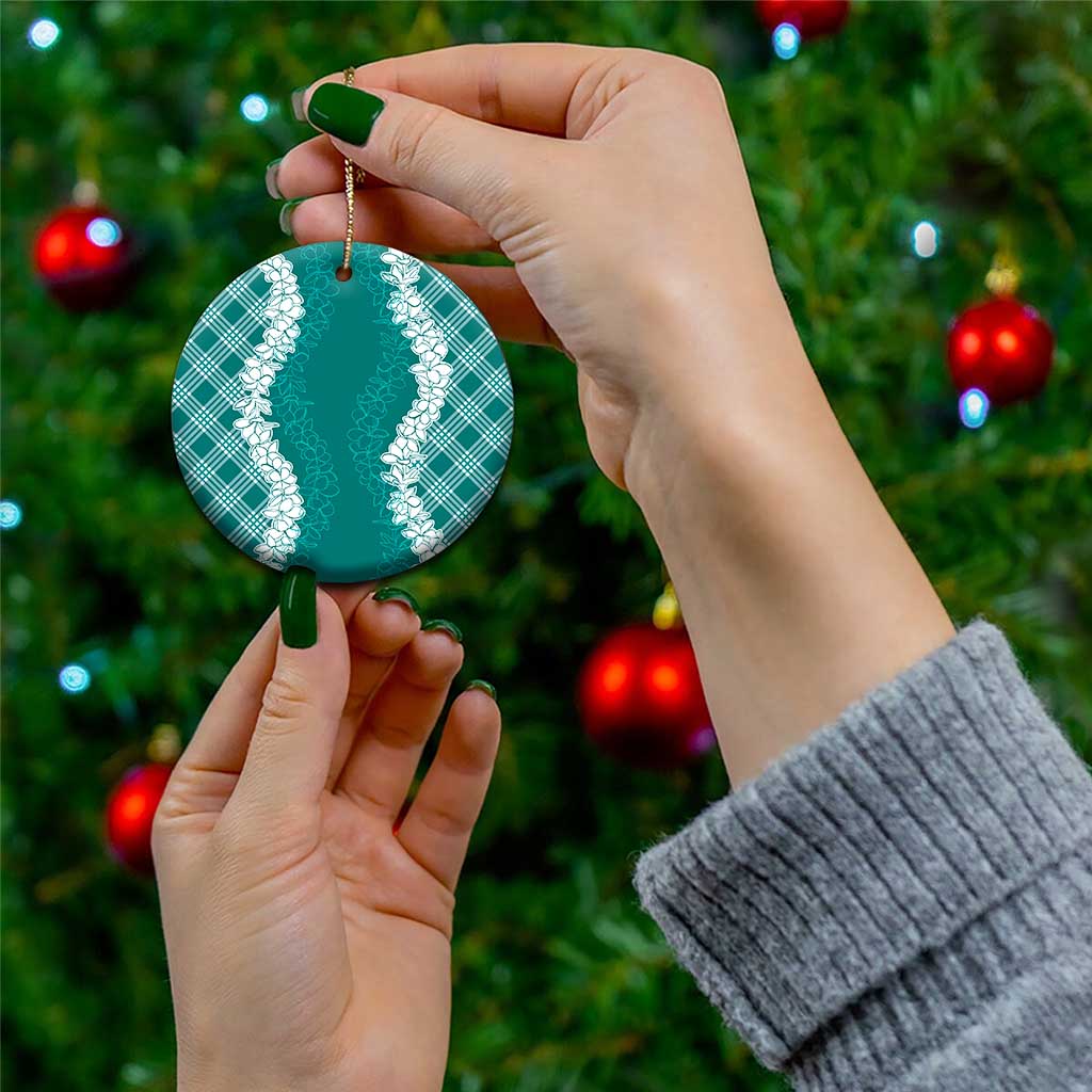 Hawaii Aloha Plumeria Lei Teal Palaka Ceramic Ornament - Polynesian Pride