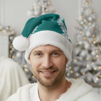 Hawaii Aloha Plumeria Lei Teal Palaka Christmas Santa Hat - Polynesian Pride