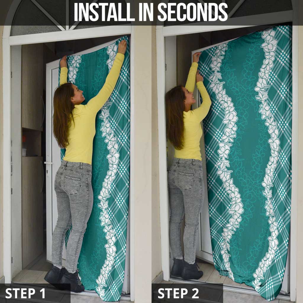 Hawaii Aloha Plumeria Lei Teal Palaka Door Cover - Polynesian Pride