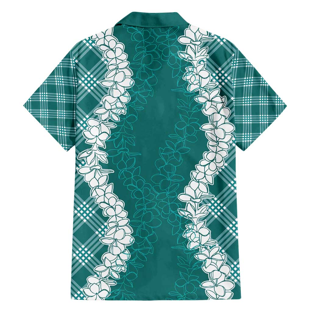 Hawaii Aloha Plumeria Lei Teal Palaka Family Matching Off Shoulder Maxi Dress and Hawaiian Shirt - Polynesian Pride