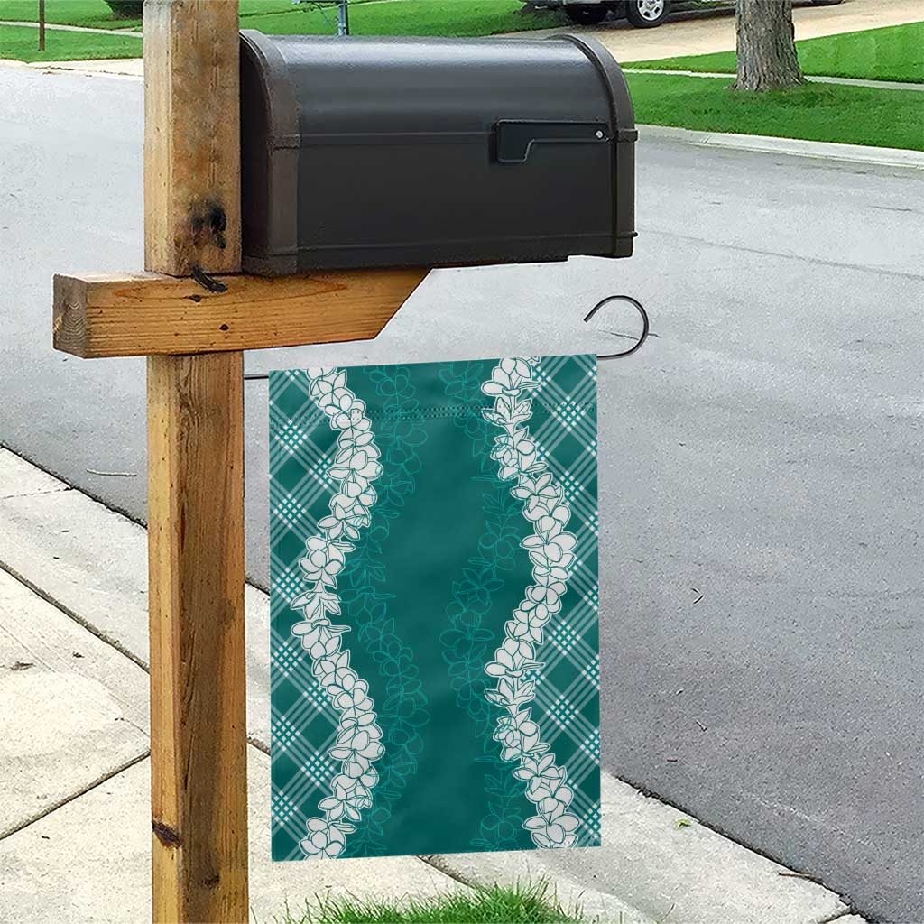 Hawaii Aloha Plumeria Lei Teal Palaka Garden Flag - Polynesian Pride