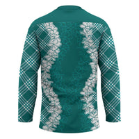 Hawaii Aloha Plumeria Lei Teal Palaka Hockey Jersey - Polynesian Pride