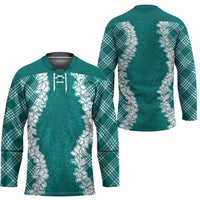 Hawaii Aloha Plumeria Lei Teal Palaka Hockey Jersey - Polynesian Pride