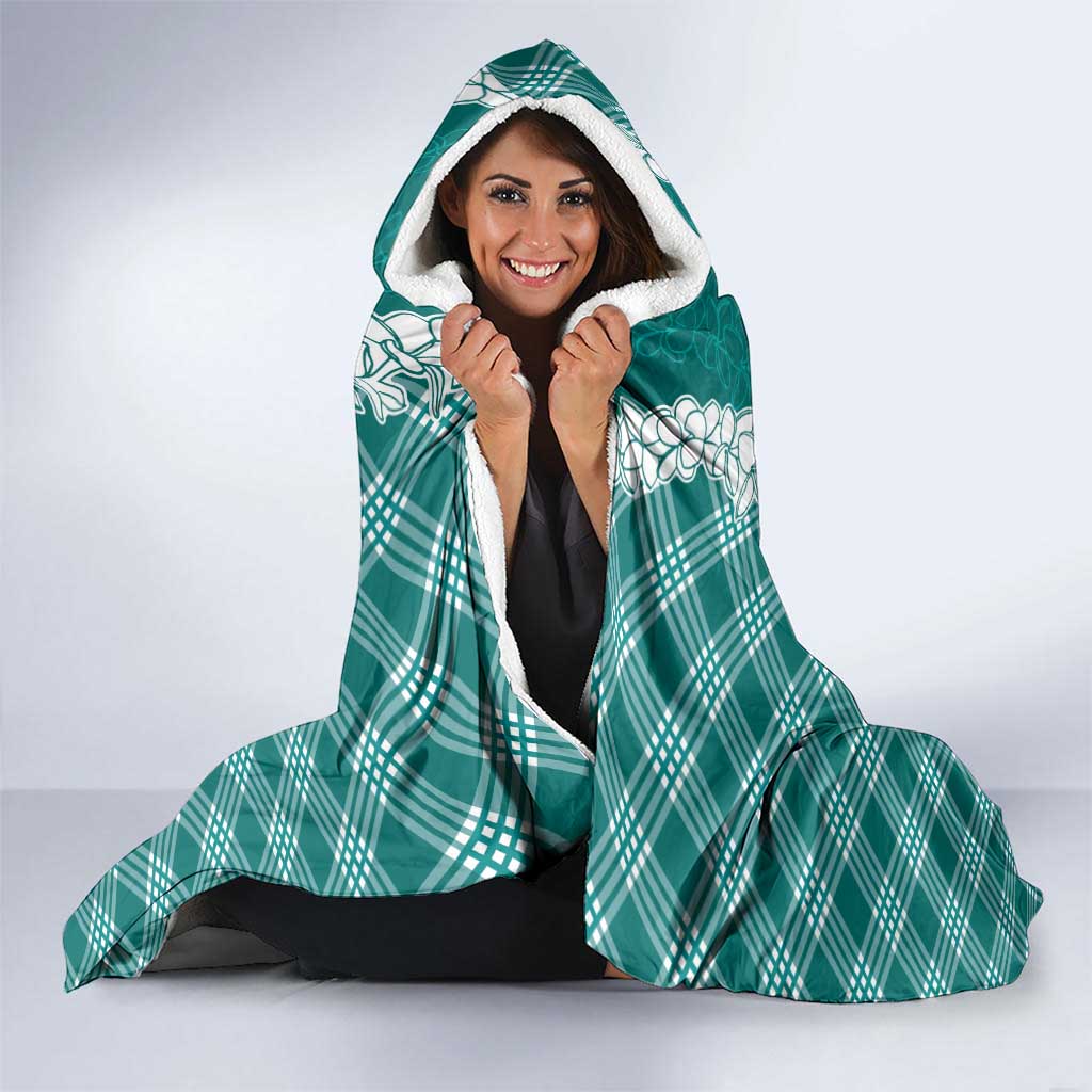 Hawaii Aloha Plumeria Lei Teal Palaka Hooded Blanket - Polynesian Pride