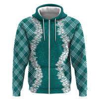 Hawaii Aloha Plumeria Lei Teal Palaka Hoodie - Polynesian Pride