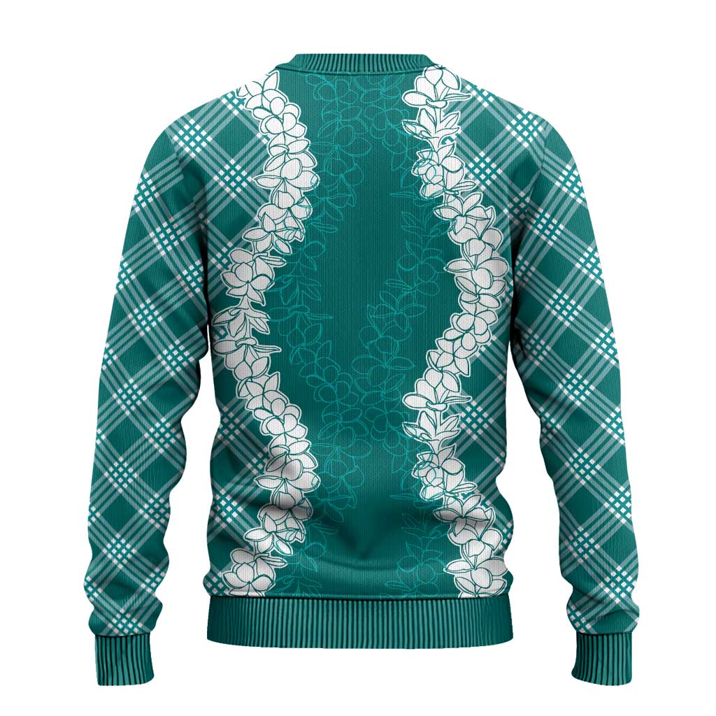 Hawaii Aloha Plumeria Lei Teal Palaka Ugly Christmas Sweater - Polynesian Pride