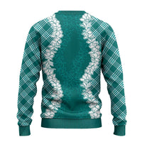 Hawaii Aloha Plumeria Lei Teal Palaka Ugly Christmas Sweater - Polynesian Pride
