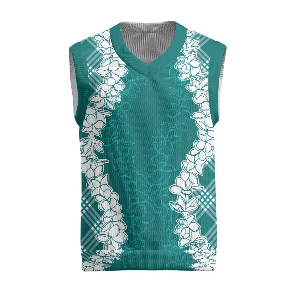 Hawaii Aloha Plumeria Lei Teal Palaka Christmas Knitted V-Neck Vest LT7 Teal - Polynesian Pride