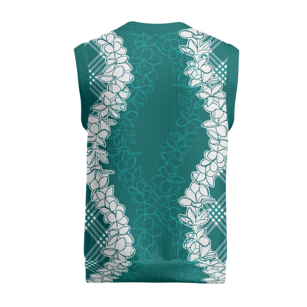 Hawaii Aloha Plumeria Lei Teal Palaka Christmas Knitted V-Neck Vest LT7 - Polynesian Pride