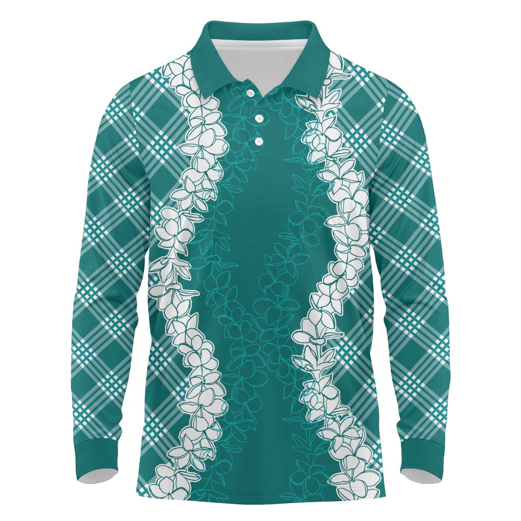 Hawaii Aloha Plumeria Lei Teal Palaka Long Sleeve Polo Shirt LT7 Teal - Polynesian Pride