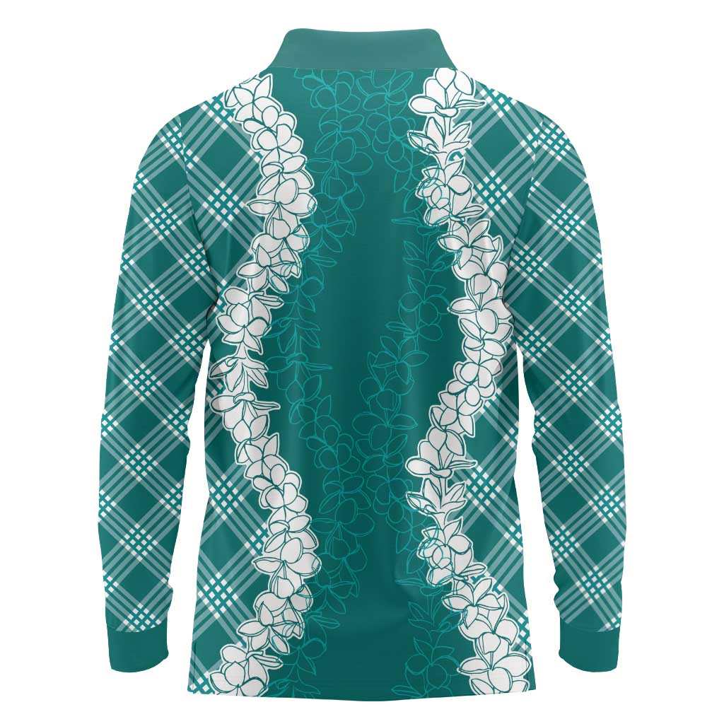 Hawaii Aloha Plumeria Lei Teal Palaka Long Sleeve Polo Shirt LT7 - Polynesian Pride