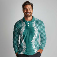 Hawaii Aloha Plumeria Lei Teal Palaka Long Sleeve Polo Shirt LT7 - Polynesian Pride