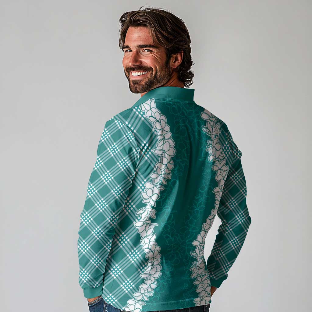 Hawaii Aloha Plumeria Lei Teal Palaka Long Sleeve Polo Shirt LT7 - Polynesian Pride
