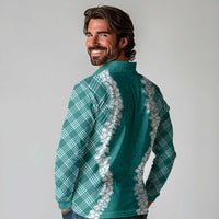 Hawaii Aloha Plumeria Lei Teal Palaka Long Sleeve Polo Shirt LT7 - Polynesian Pride