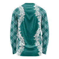Hawaii Aloha Plumeria Lei Teal Palaka Long Sleeve Shirt LT7 - Polynesian Pride