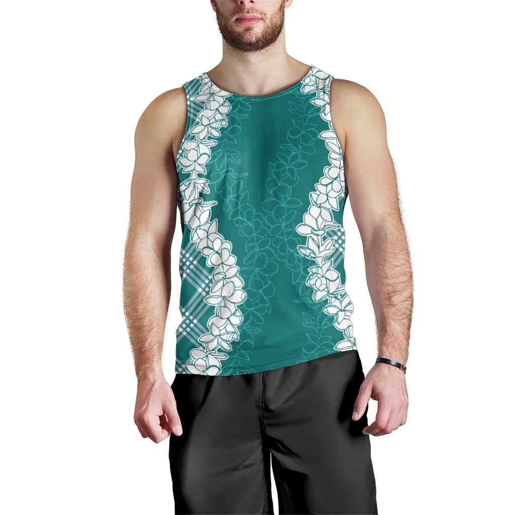 Hawaii Aloha Plumeria Lei Teal Palaka Men Tank Top - Polynesian Pride