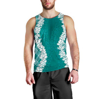 Hawaii Aloha Plumeria Lei Teal Palaka Men Tank Top - Polynesian Pride