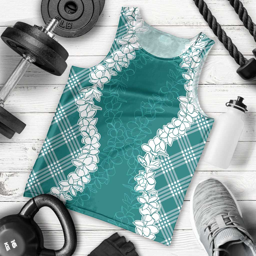 Hawaii Aloha Plumeria Lei Teal Palaka Men Tank Top - Polynesian Pride