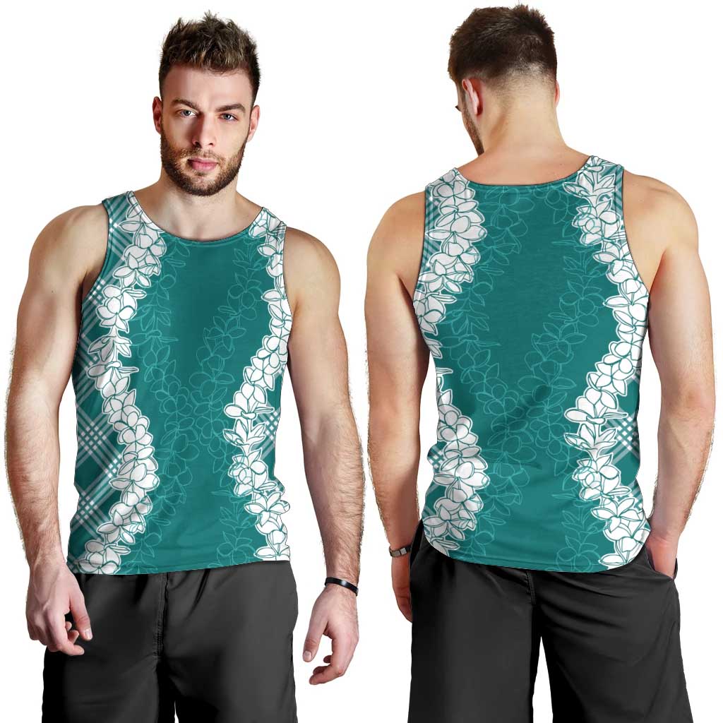 Hawaii Aloha Plumeria Lei Teal Palaka Men Tank Top - Polynesian Pride