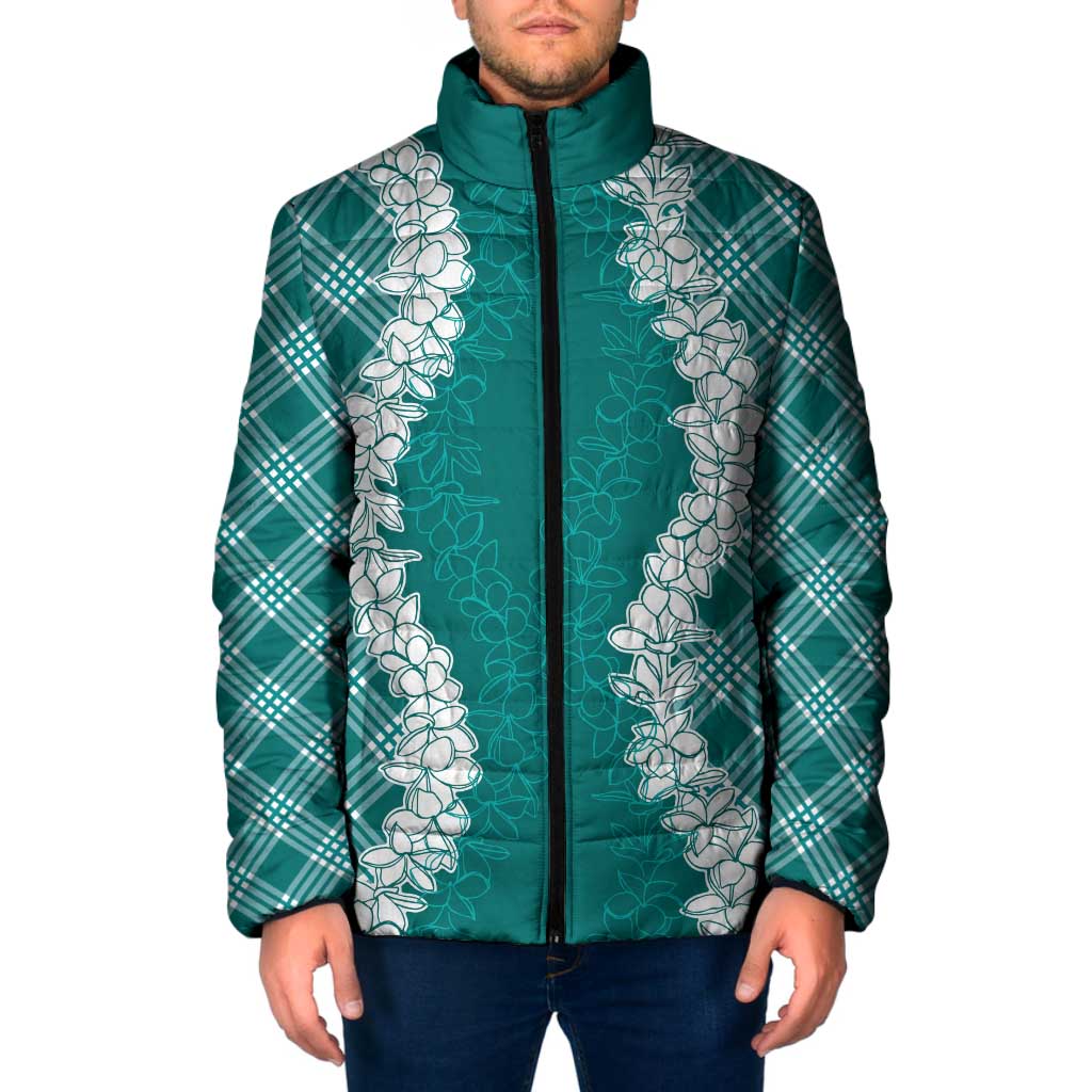 Hawaii Aloha Plumeria Lei Teal Palaka Padded Jacket LT7 Men Teal - Polynesian Pride