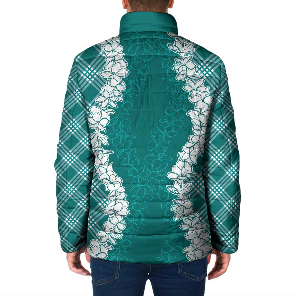 Hawaii Aloha Plumeria Lei Teal Palaka Padded Jacket LT7 - Polynesian Pride