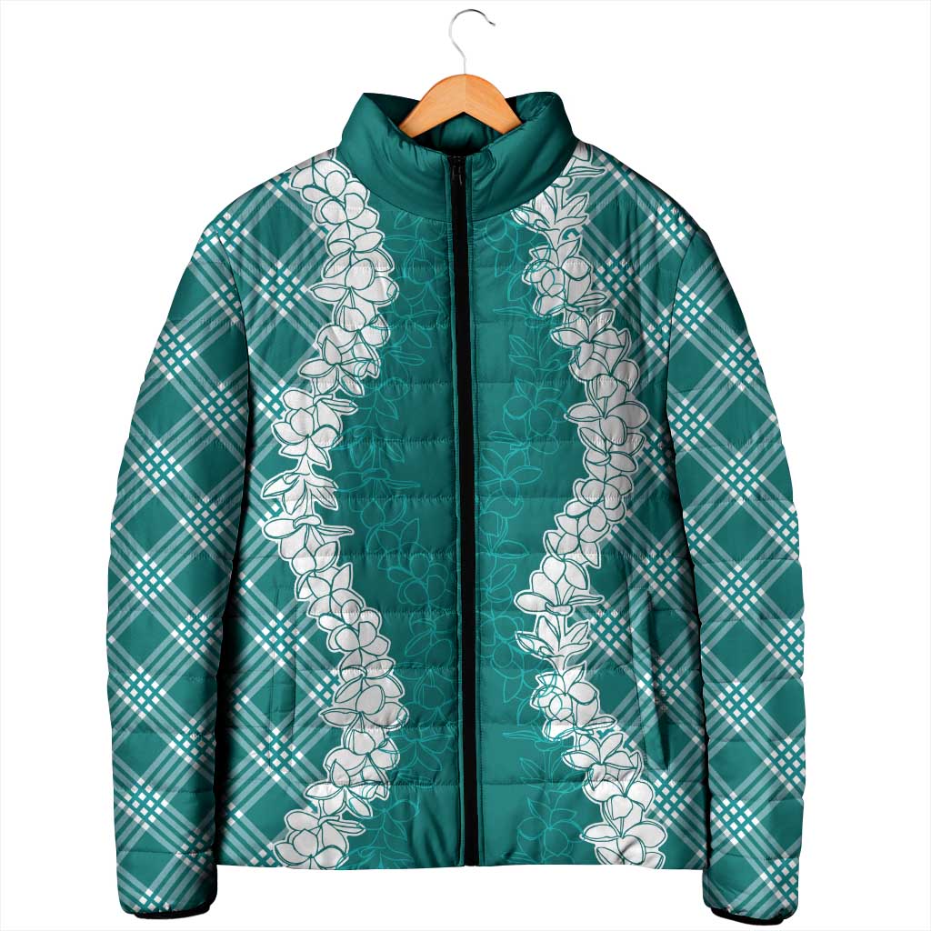 Hawaii Aloha Plumeria Lei Teal Palaka Padded Jacket LT7 - Polynesian Pride