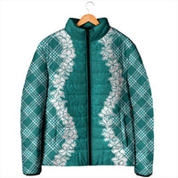 Hawaii Aloha Plumeria Lei Teal Palaka Padded Jacket LT7 - Polynesian Pride