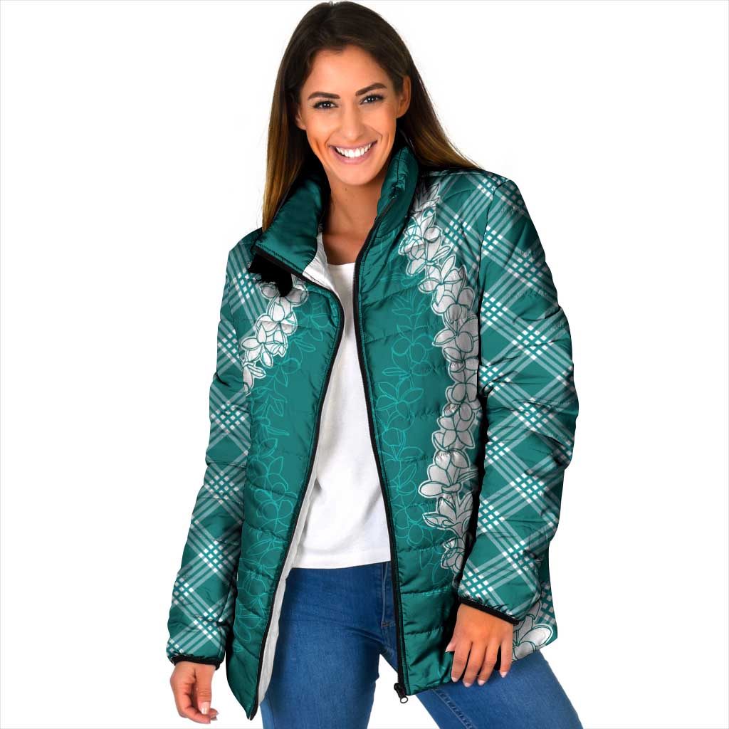 Hawaii Aloha Plumeria Lei Teal Palaka Padded Jacket LT7 Women Teal - Polynesian Pride