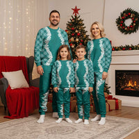 Hawaii Aloha Plumeria Lei Teal Palaka Christmas Pajama Set LT7 - Polynesian Pride