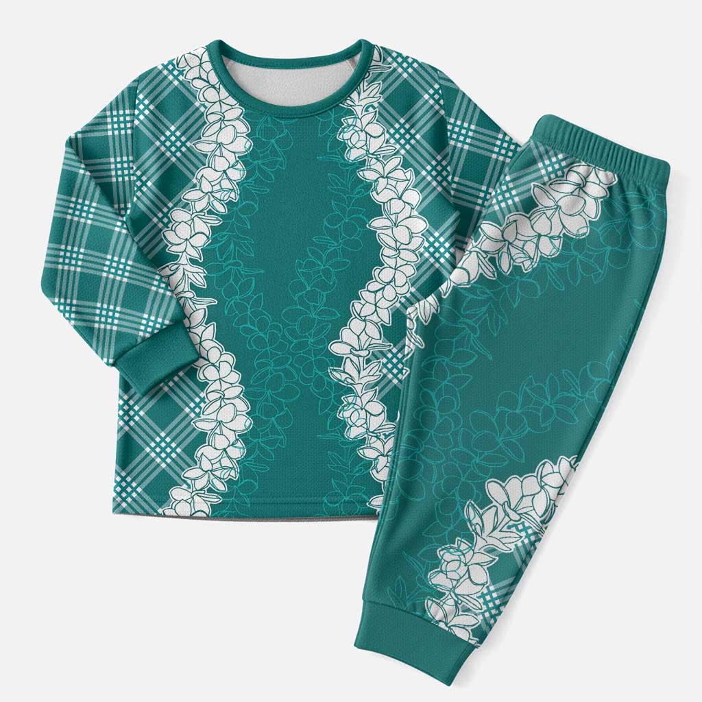 Hawaii Aloha Plumeria Lei Teal Palaka Christmas Pajama Set LT7 Men Teal - Polynesian Pride